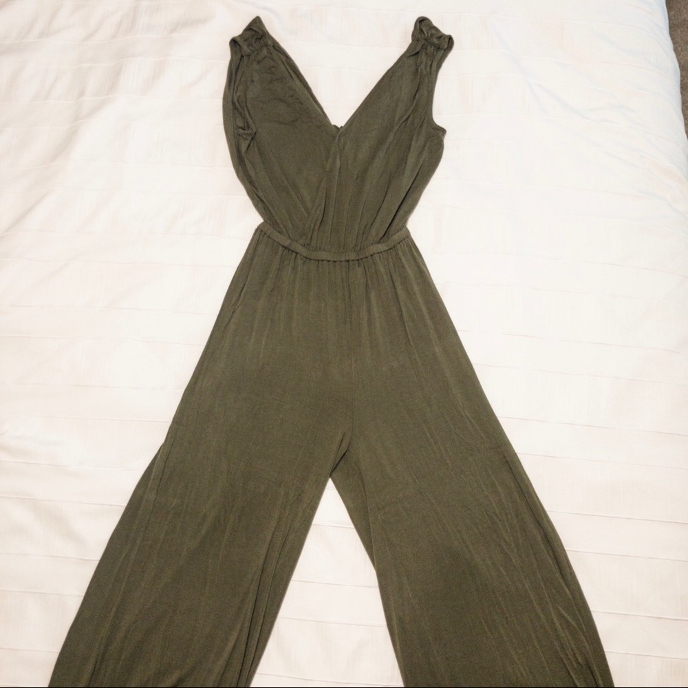 JustFab Forest Green Cotton Jumpsuit